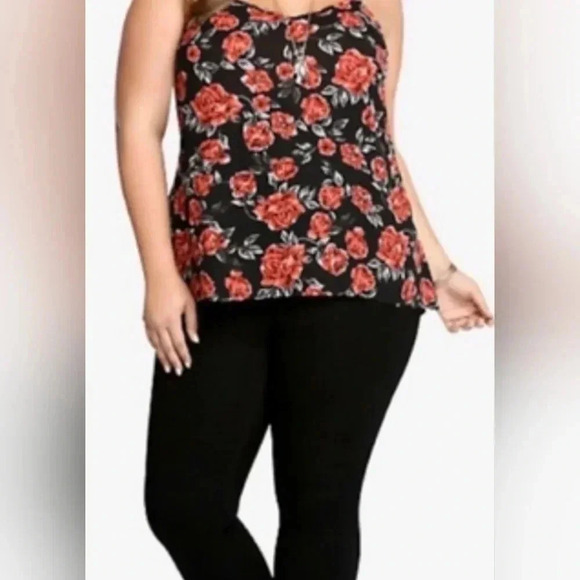 Torrid, Size 0X (L), Black and Red Floral Hi-Low Strappy Tank - Picture 12 of 14